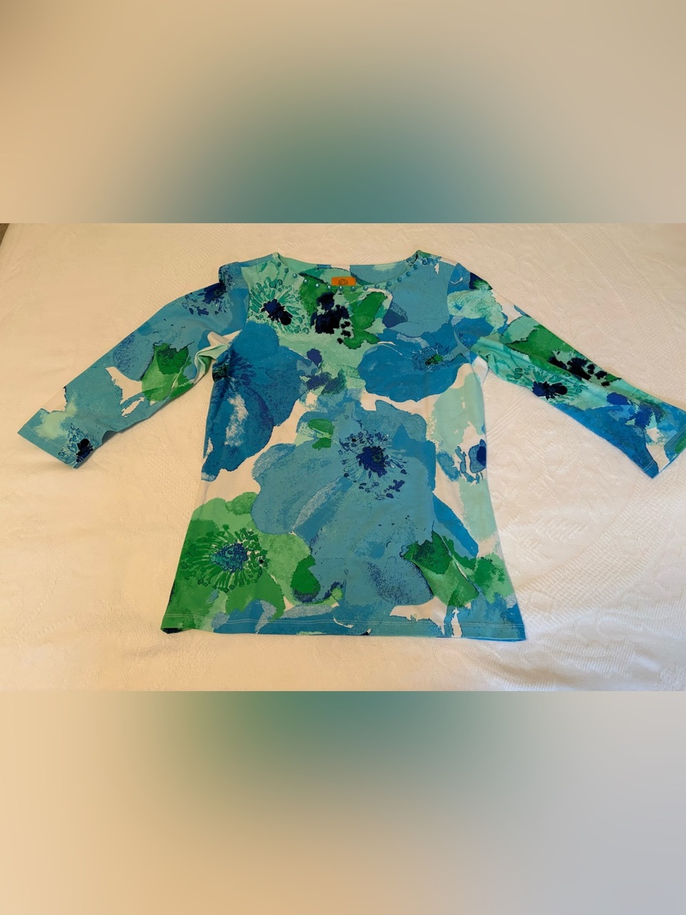 Ruby Rd. Blue Floral 3/4 Sleeved Top